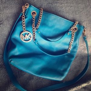 Michael Kors peacock blue bag w adjust gold chain